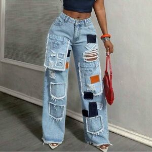 SHEIN Colorblock Flare Jeans